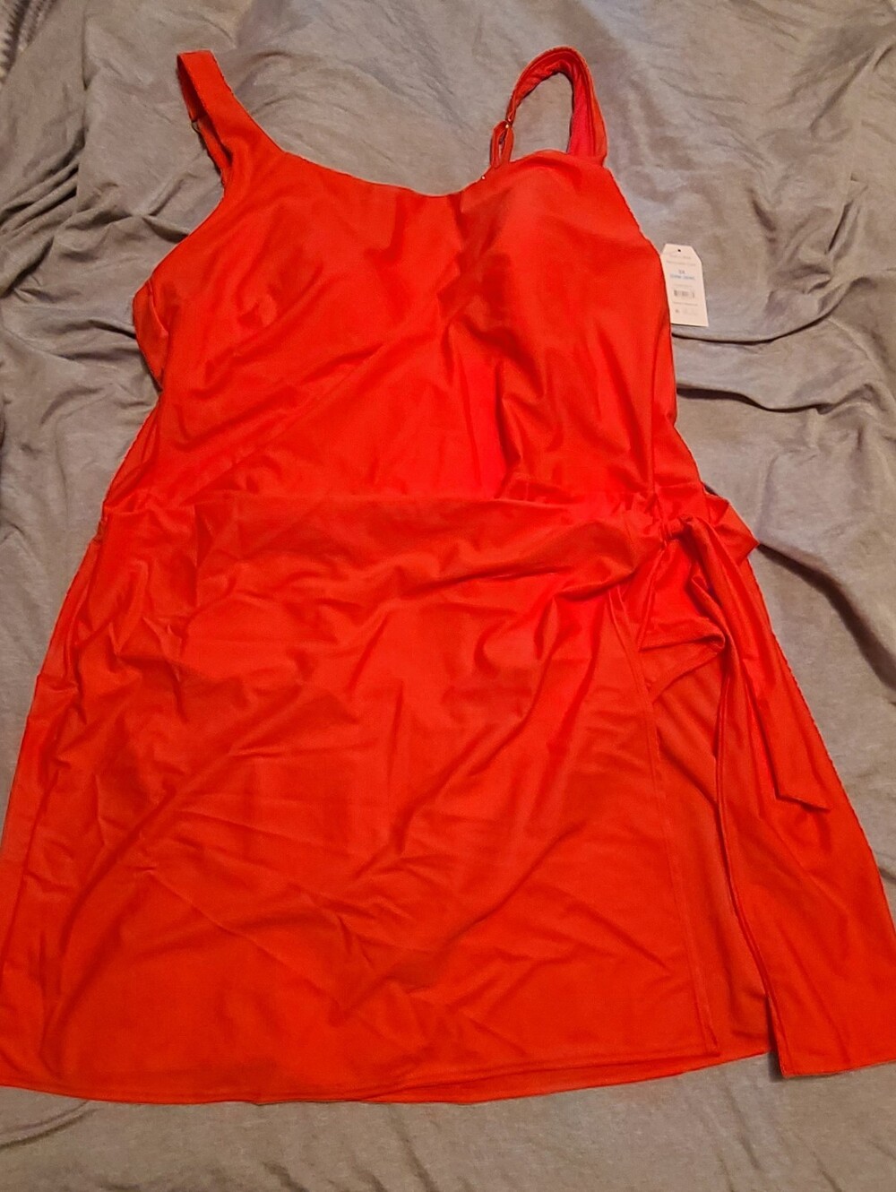 Time & Tru Orange One-Piece Swimdress Bathing Suit w Side Tie Womens 3X (24-26)